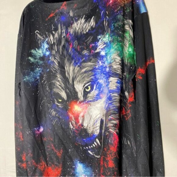 Black Red Multicolour Wolf Galaxy Hoodie XL - Picture 8 of 15